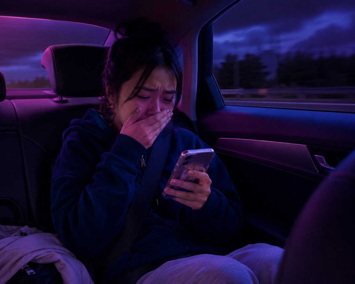 Passenger experiencing motion sickness inside vehicle